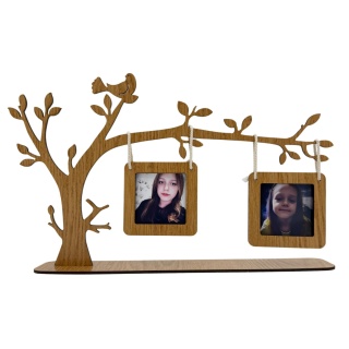 Ramka drzewko na zdjęcia – drewniana dekoracja z 2 ramkami